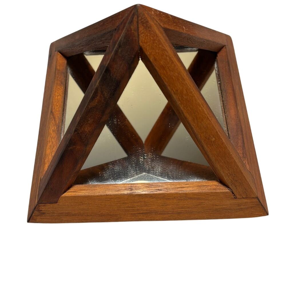 Vintage Wood Pyramid Mirror Base Spiritualism So. Cal Mind Products Decor 5"